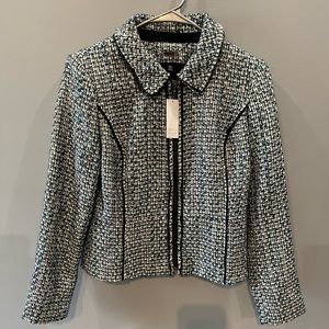 WHBM River Teal Tweed Moto Jacket